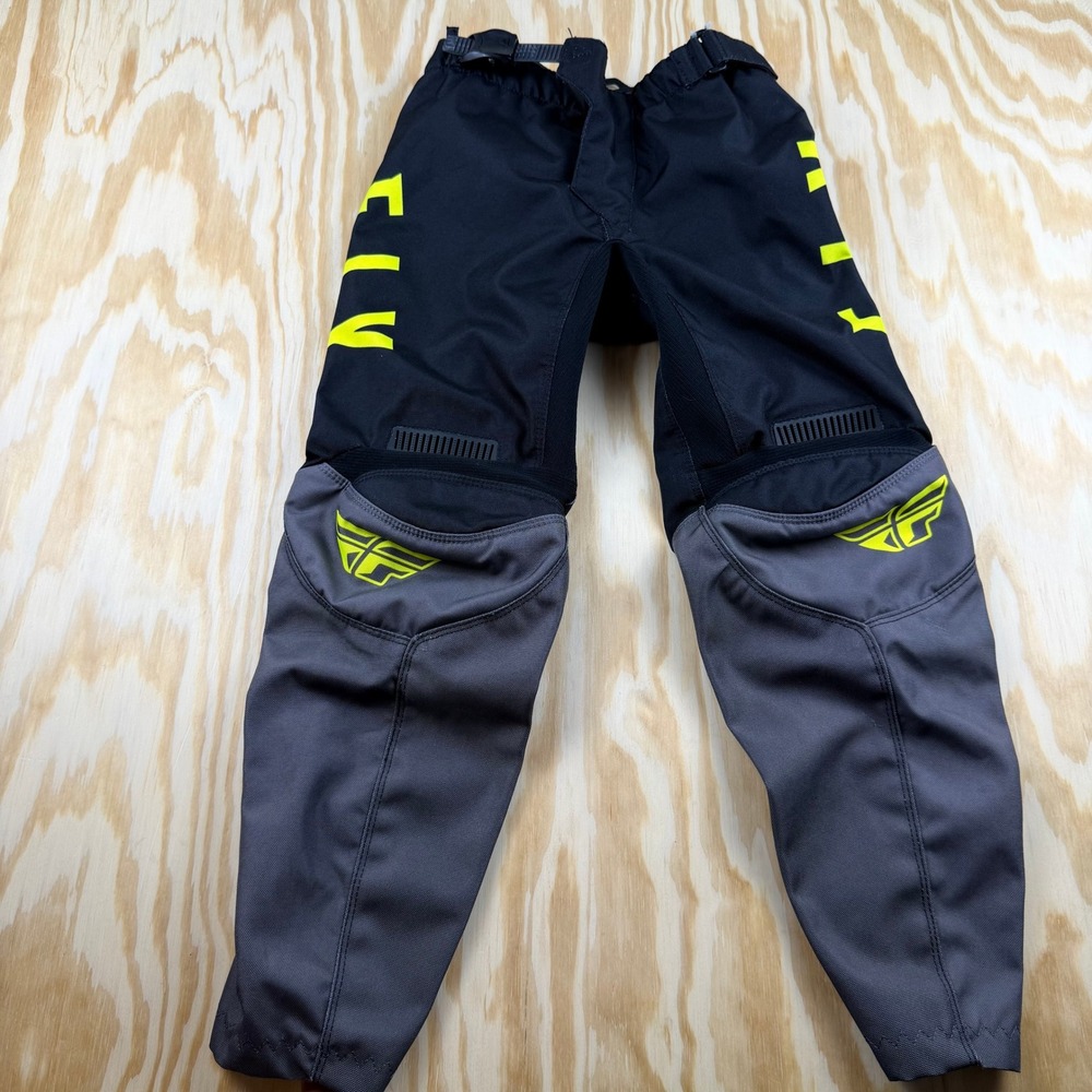 Fly Racing F-16 Youth Motocross Pants Black Grey Neon Yellow Size 24 Dirt Bike